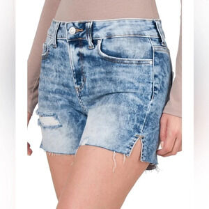 Zenana Acid Wash Distressed‎ Denim Cutoff Shorts small